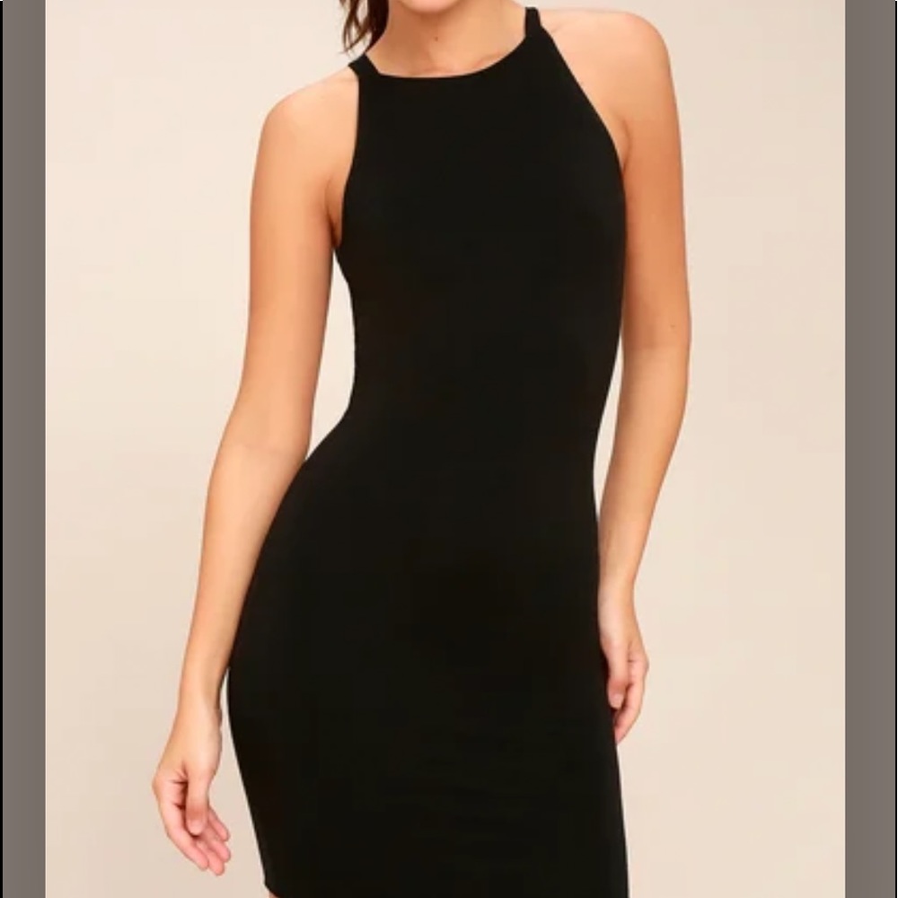 Lulu's Bodycon Dress Black Strappy Midi | Medium